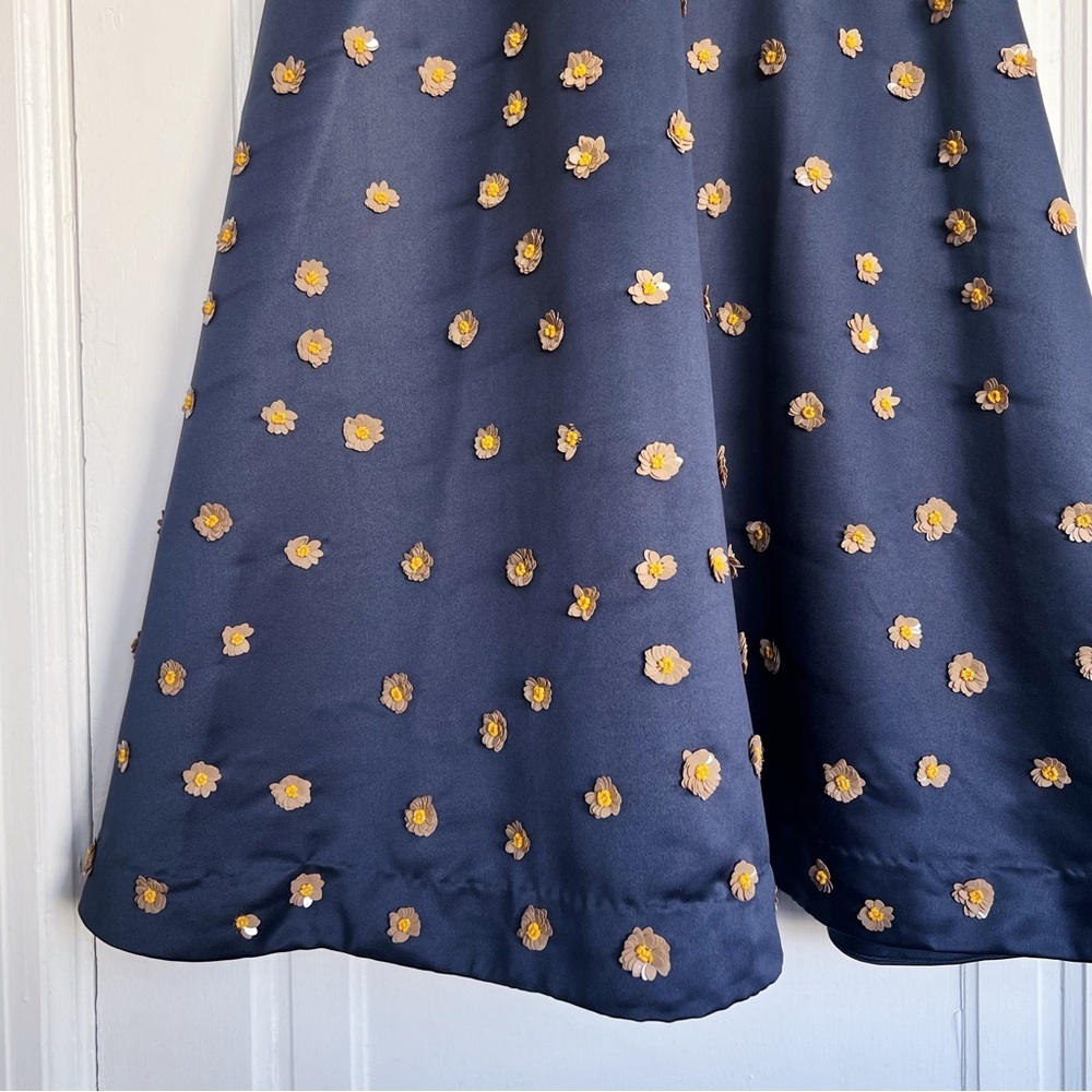 Dhruv Kapoor • Anthropologie Calysta Dress navy blue satin midi sequin floral - Picture 7 of 13